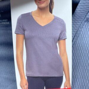 💥 TurboDry Womens V-Neck Short Sleeve Shirt Medium Polyester Gray d0676